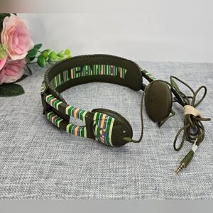 Vintage Skullcandy Icon Soft Light Over the Ear Headphones Olive Green Striped